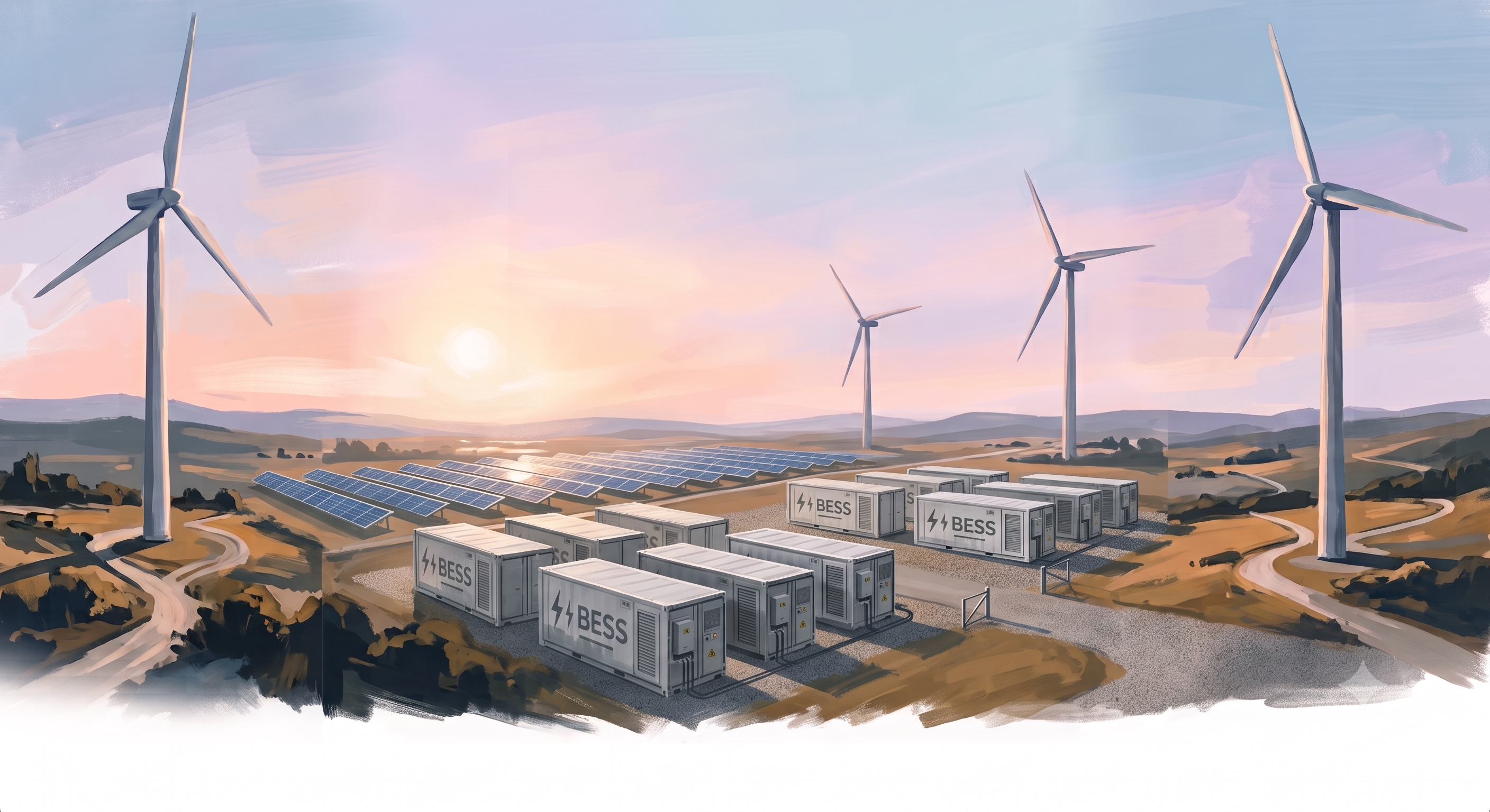 Joulios panoramic renewable energy and battery storage landscape